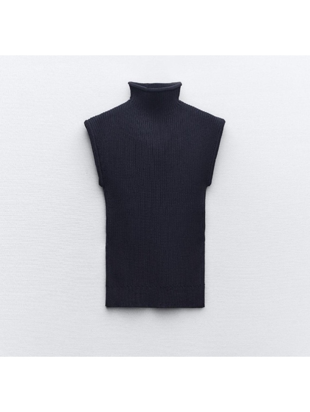 Zara Navy Blue Ribbed Knit Sleeveless Turtleneck Top Size S Sweater Vest
